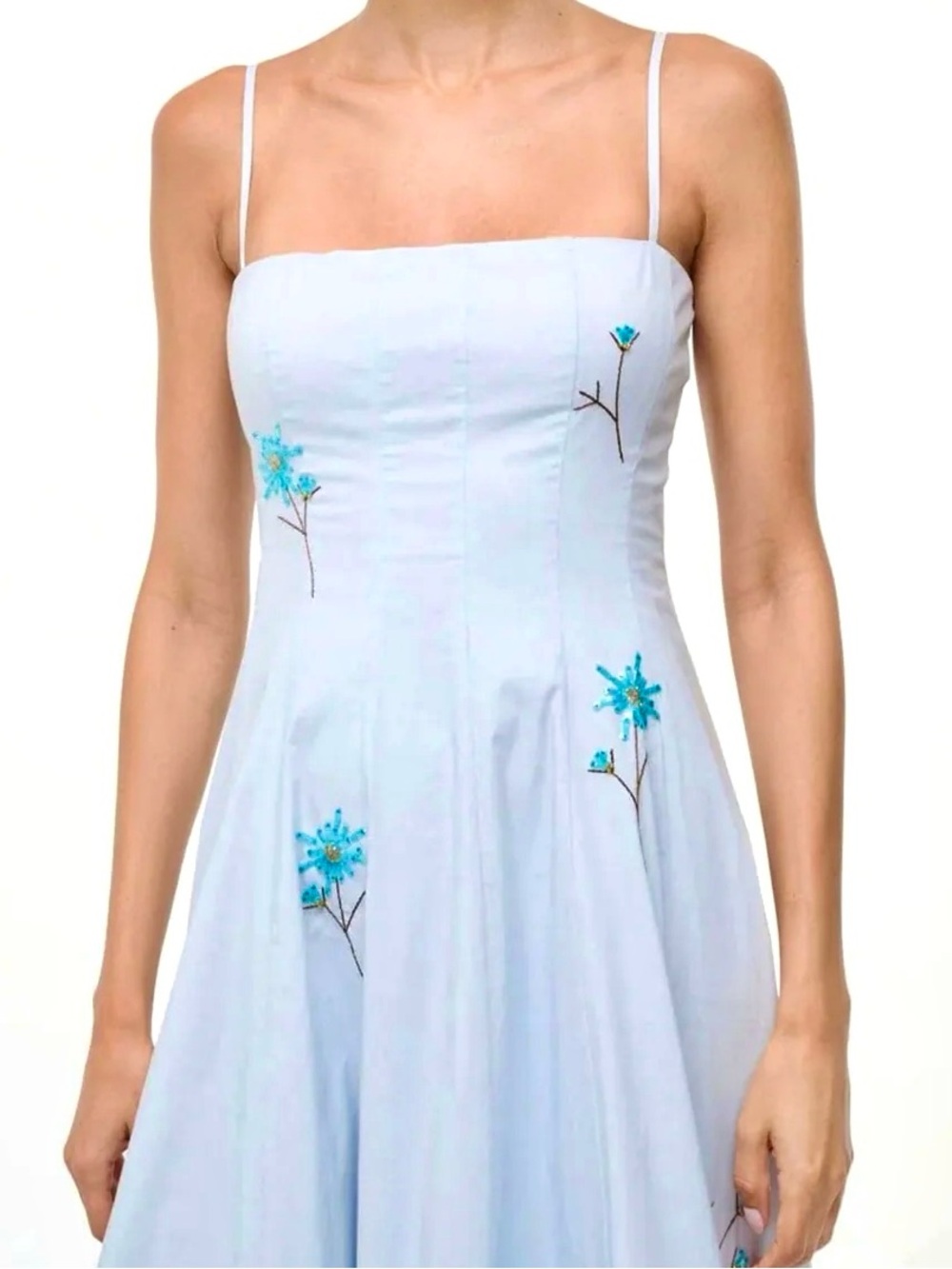 NWT Staud Wylie Embroidered Midi Dress Dandelion Sky 🌟Rare Find🌟 - Picture 3 of 16